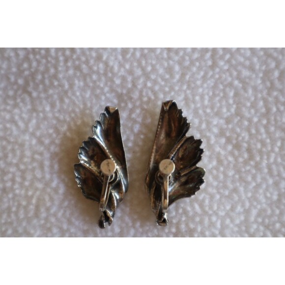 Vintage Sterling Silver Leaf Flower Petal Swirl Screw Back Earrings 1.25" - Picture 5 of 10